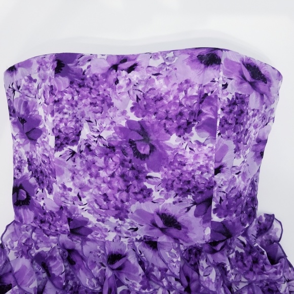 Purple Floral Chiffon Layered Dress - Picture 7 of 8